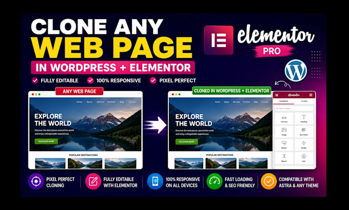 clone any web page into wordpress elementor template