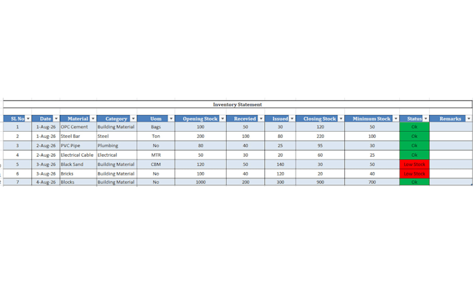 create a professional inventory management excel spreadsheet
