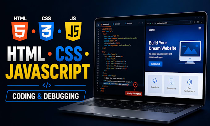 write and debug HTML CSS and javascript code