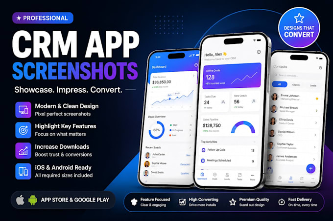 design professional CRM app screenshots for ios and android