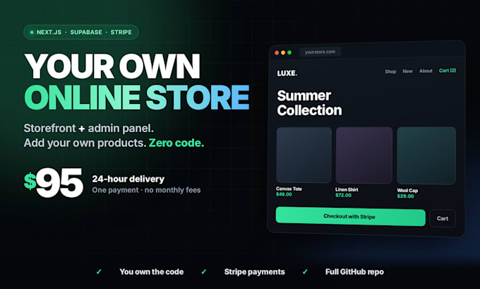 build a modern ecommerce website with admin panel and stripe checkout