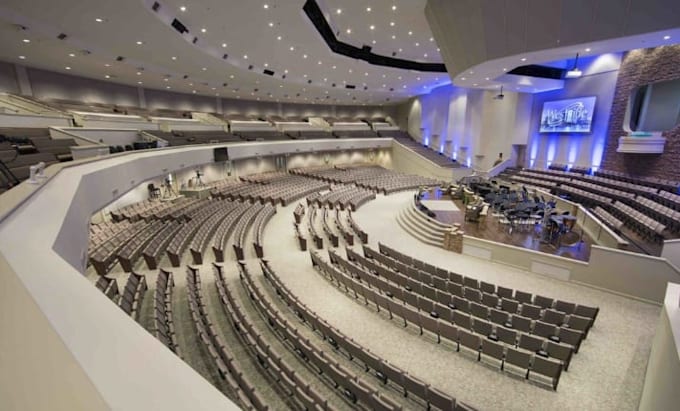 create modern church interior, exterior and realistic 3d visualization