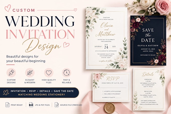 design a custom wedding invitation and stationery