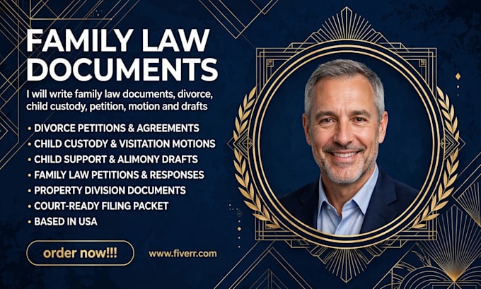 draft divorce petition, custody motion, and family court documents