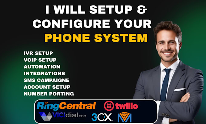set up ringcentral, 3cx, vicidial, magnusbilling, freepbx, and fusionpbx