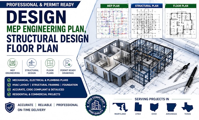 design mep engineering plan structural design floor plan in maryland ut oh ar tx