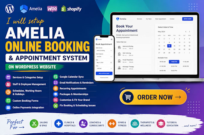 create a professional wordpress booking website with amelia