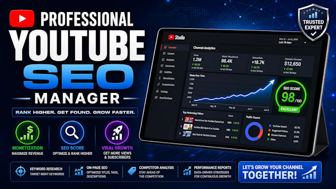 be your youtube SEO manager and monetization specialist