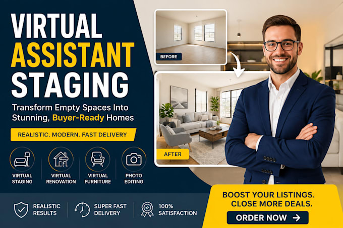 provide virtual assistant staging and virtual home staging