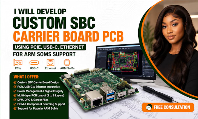 develop custom sbc carrier board pcb using pcie usb c ethernet for arm soms
