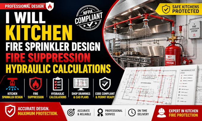 kitchen fire sprinkler design fire suppression hydraulic calculations