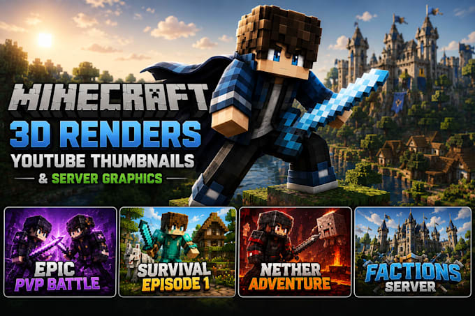 l create minecraft 3d renders, high CTR youtube thumbnails and server graphics