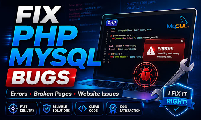 fix PHP mysql website bugs errors and database issues