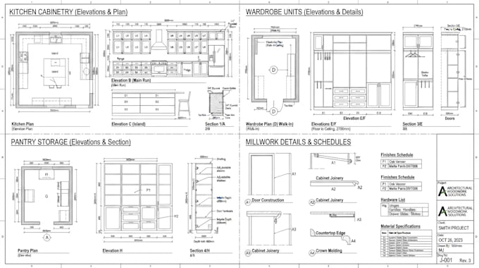 create kitchen cabinets, wardrobe, pantry and millwork shop drawings