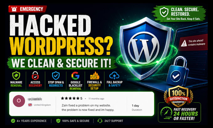 fix hacked wordpress website, malware removal, and setup security