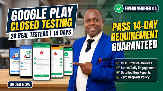 provide 20 app testers for google play closed testing for 14 days