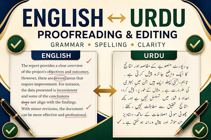 proofread and edit english and urdu text
