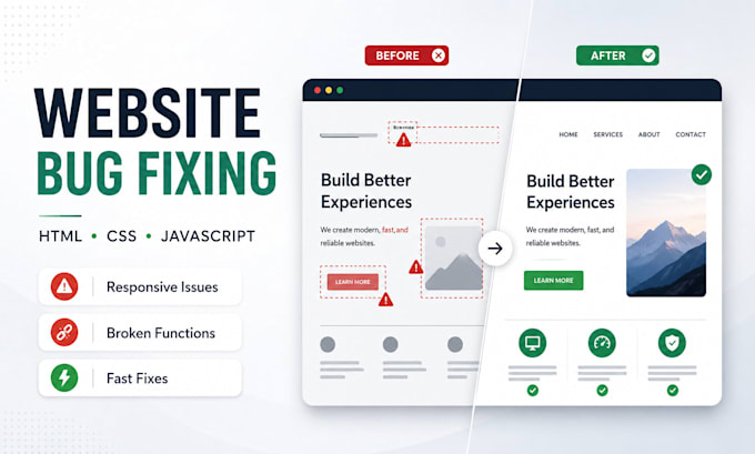 fix website bugs html css and javascript issues