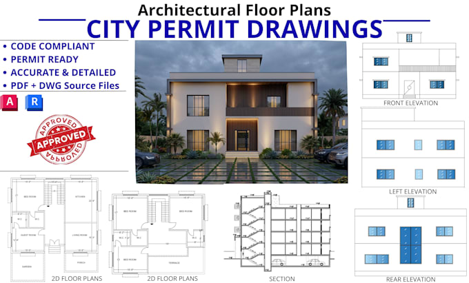 draw architectural floor plans, blueprints, and city permit drawings
