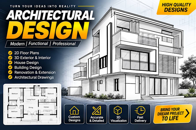 create architectural 2d floor plan, 3d floor plan