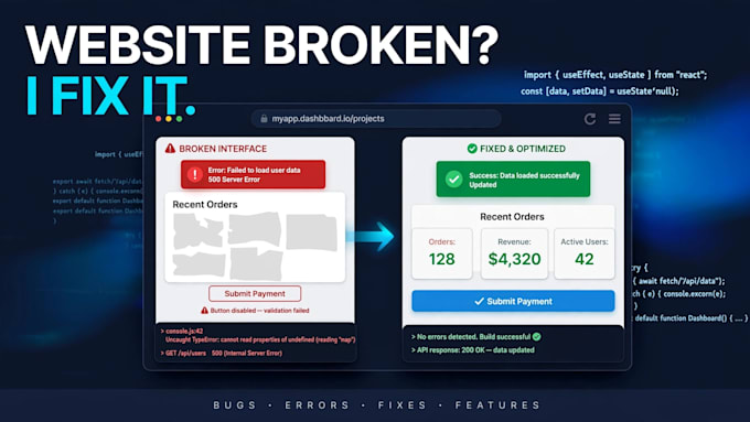 fix bugs, errors and add features to your website