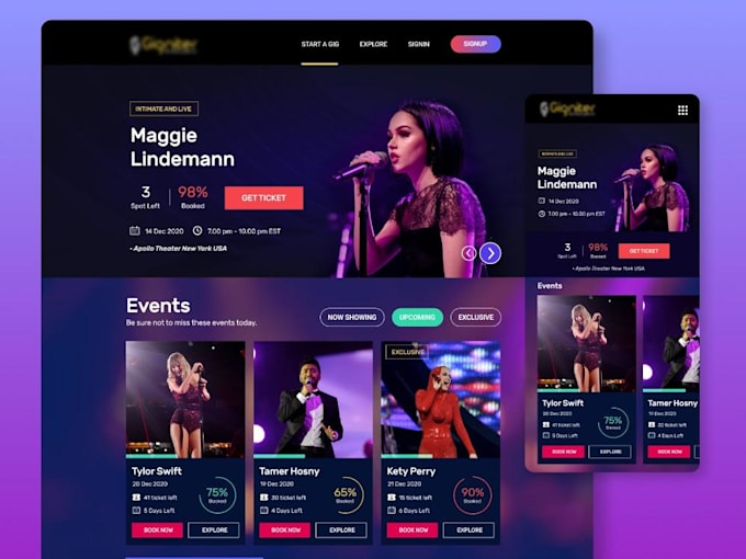 design event booking website, online conference website, ticket website