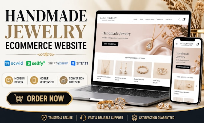 create ecwid sellfy shift4shop site123 handmade jewelry ecommerce website