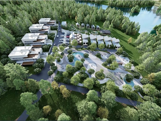 design 3d resort landscape masterplan site plan rendering aerial visualization