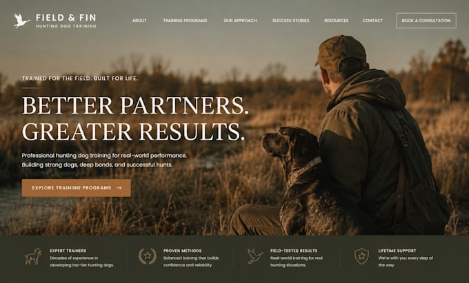 design squarespace hunting dog training website bird dog training website