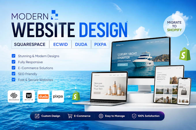 design modern squarespace ecwid duda pixpa website design migrate to shopify