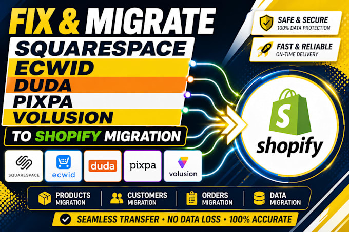 design fix migrate squarespace ecwid duda pixpa volusion to shopify migration