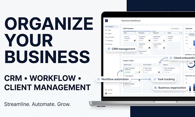 organize business workflow, CRM system and client management
