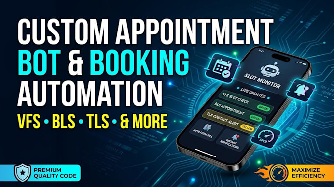develop custom appointment bot,vfs bot,bls bot, booking bot