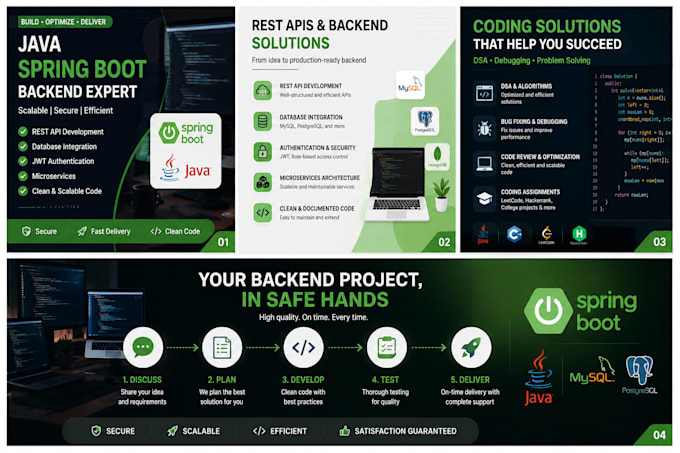 develop java spring boot rest apis, backend and coding solutions