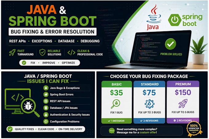 fix java spring boot bugs, errors and rest API issues