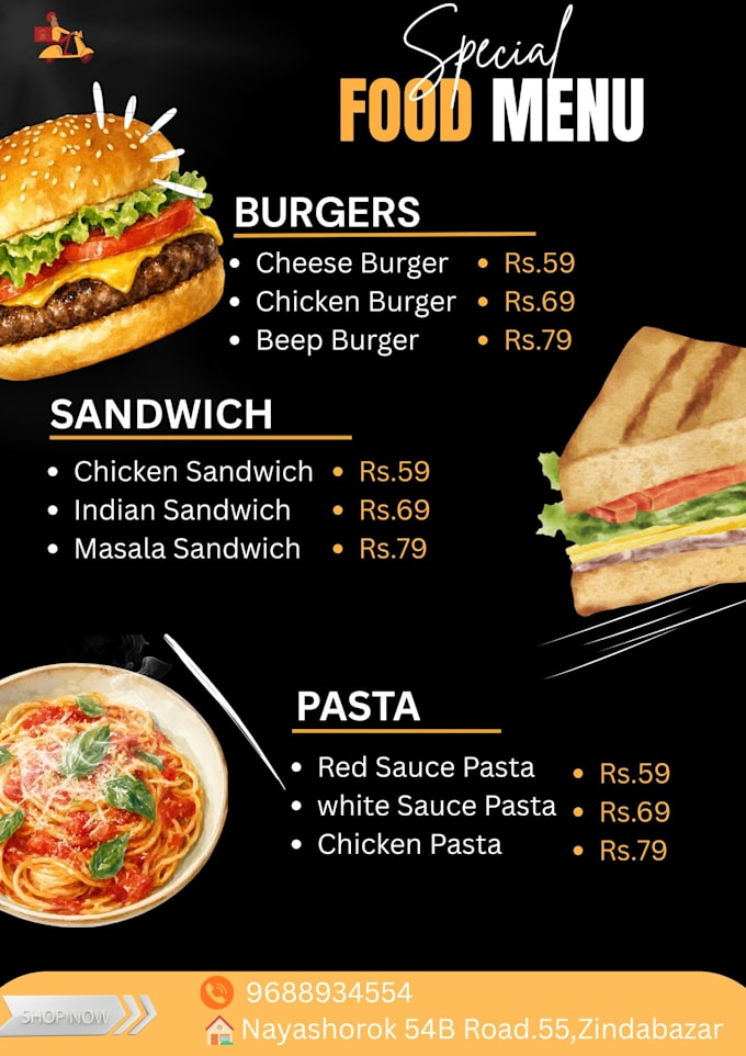 design a modern restaurant food menu