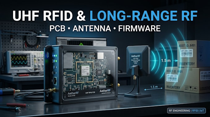 design uhf rfid reader, antenna, long range rf pcb and embedded firmware