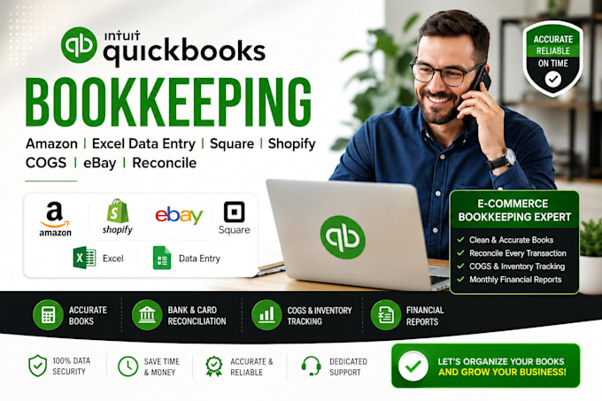 quickbooks bookeeping amazon excel data entry square shopify cogs ebay reconcile