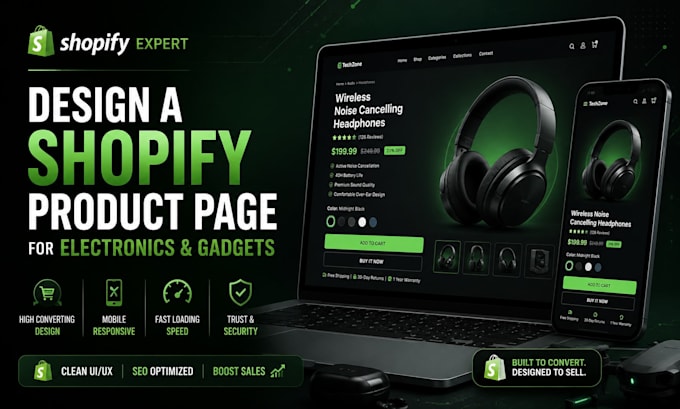 design a shopify product page for electronics and gadgets