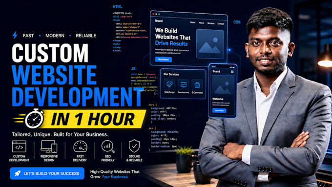 build a custom website with HTML CSS javascript and responsive design
