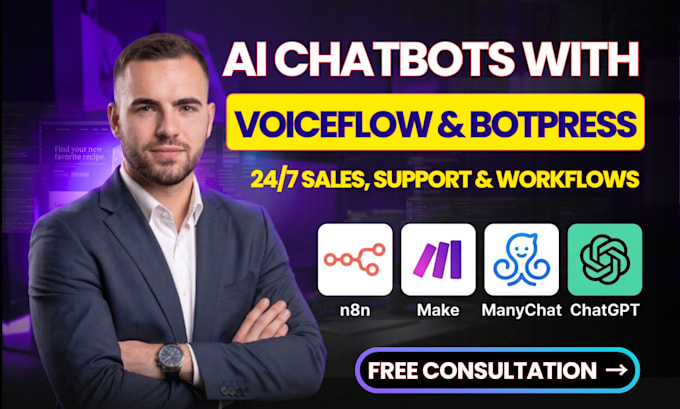build advanced ai chatbot using voiceflow, botpress, manychat, n8n