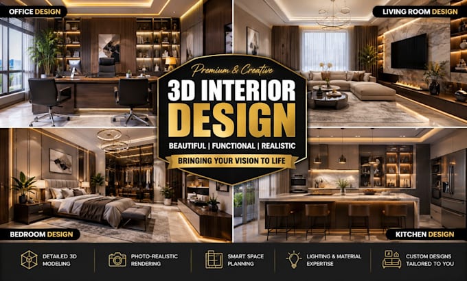 3d kitchen interior design, bedroom design, office design, sitting room design