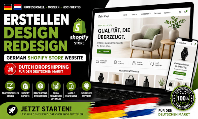 create design redesign german shopify store website  dutch dropshipping