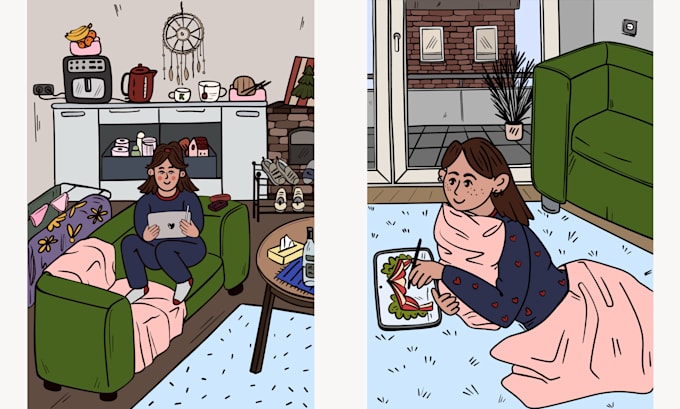 draw lifestyle illustrations in lofi roomcore aesthetic