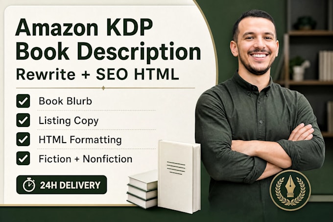 rewrite your amazon KDP book description for SEO, HTML and copy