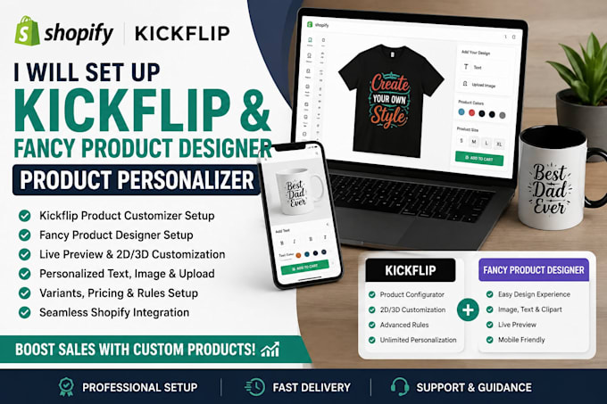setup kickflip fancy product design and product personalizer