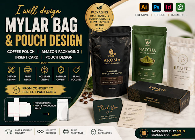 mylar bag, weed packaging, coffee, amazon packaging, insert card, pouch design