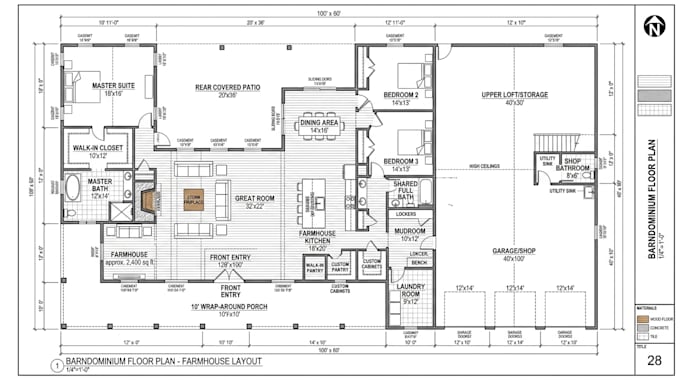 create barndominium plans for farmhouse, garage and workshop