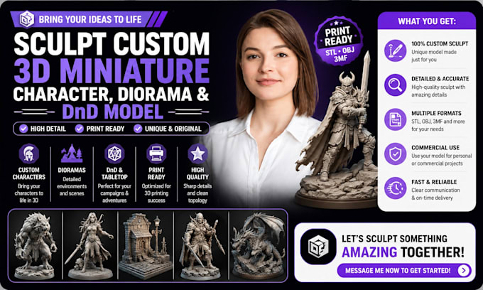 sculpt custom 3d miniature, character, diorama and dnd model