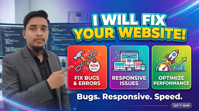 fix website bugs, errors, responsive issues and optimize performance